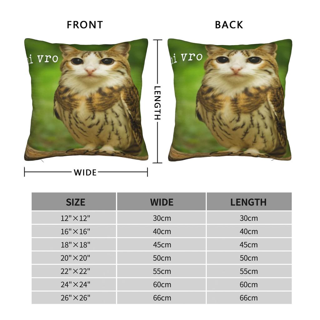 Meowl Cat Owl Hi Vro Funny Internet Meme Pillow Cover Funny Pillow Case For Living Room Sofa Soft Cushion Cover Gift