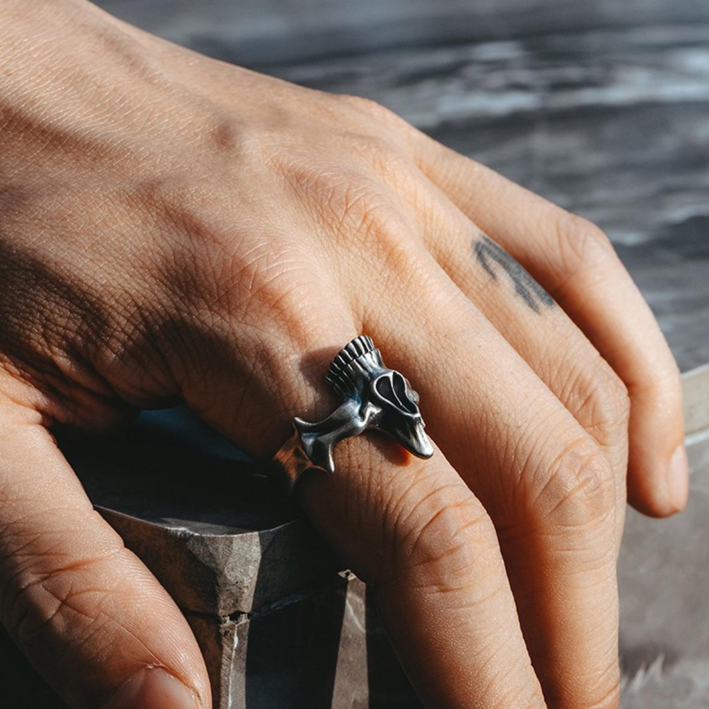 Vintage Silver Skull Rings Men's Punk Gothic Skull Rings Vintage Silver Black Cool Rings Jewelry Accessory