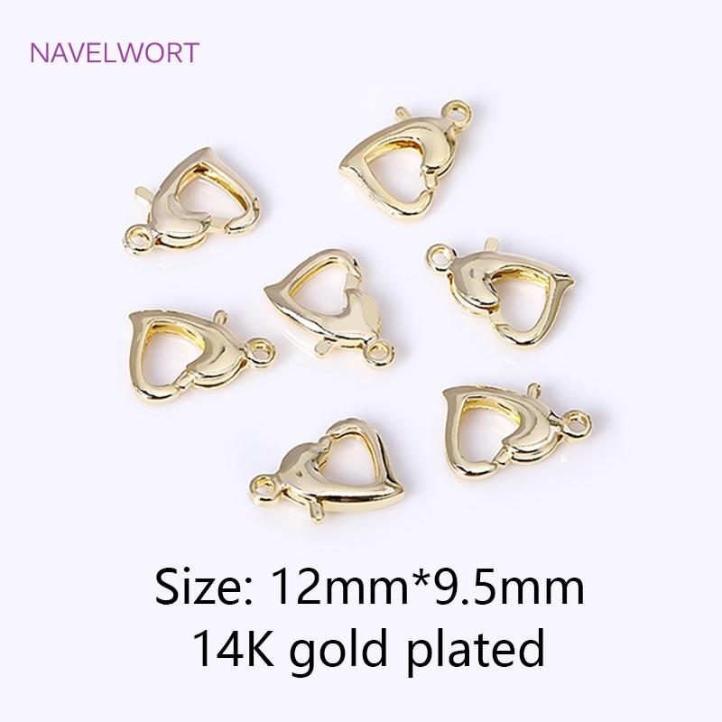 18K Gold Plated 10/12mm Heart Lobster Clasp Connector,Brass Love Lobster Claw Clasp Hook Accessories,Jewelry Materials Wholesale