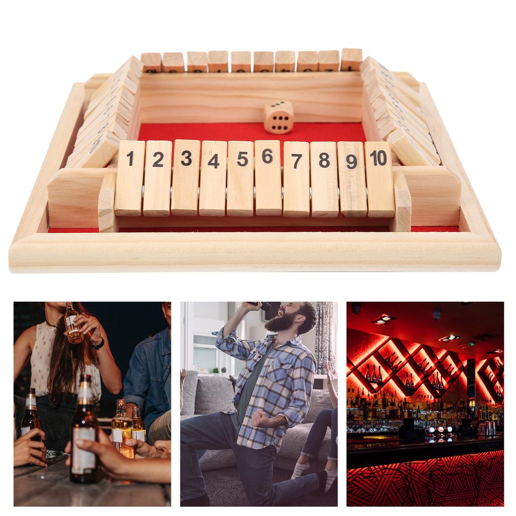 Wooden Shut the Box Dice Game 4 Sided 10 Numbers Board Tabletop Pub Game for Kids Adults