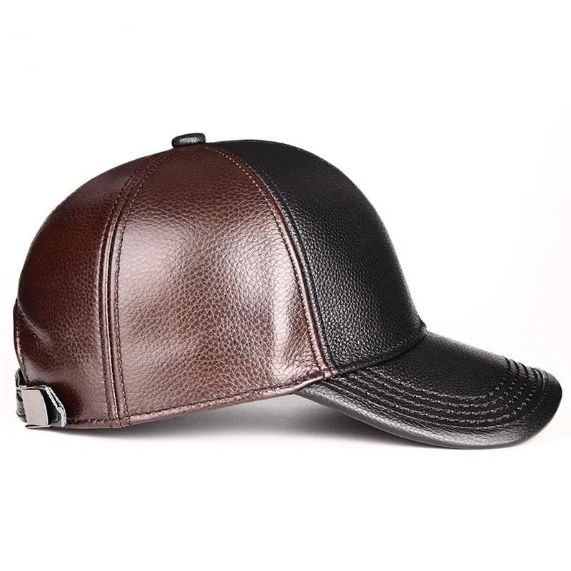 Men's Top Grain Cowhide Leather Baseball Cap - Duckbill Style for Middle-Aged & Elderly, Autumn/Winter Outdoor Fashion Dad Hat