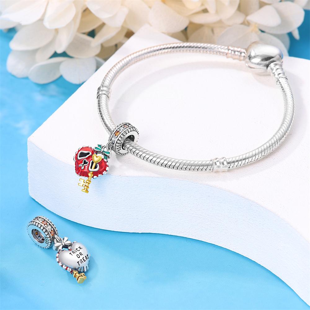 Red Love Skull Lock Charms Copper Original Beads Fit Originalcharms Bracelet Beads Jewelry Gifts For Women