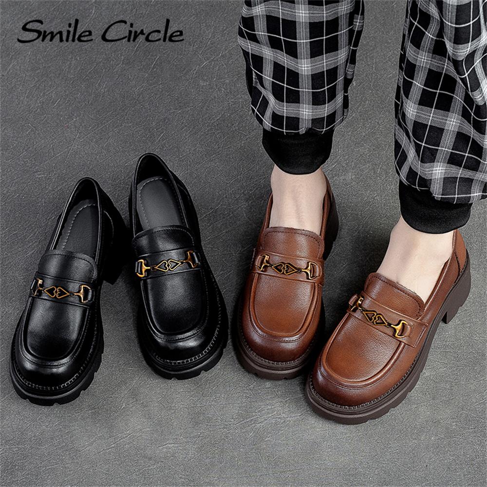 Chunky Heel Low-top Loafers Handmade Retro Casual Shoes Fashion Versatile Thick Bottom Women's Shoes