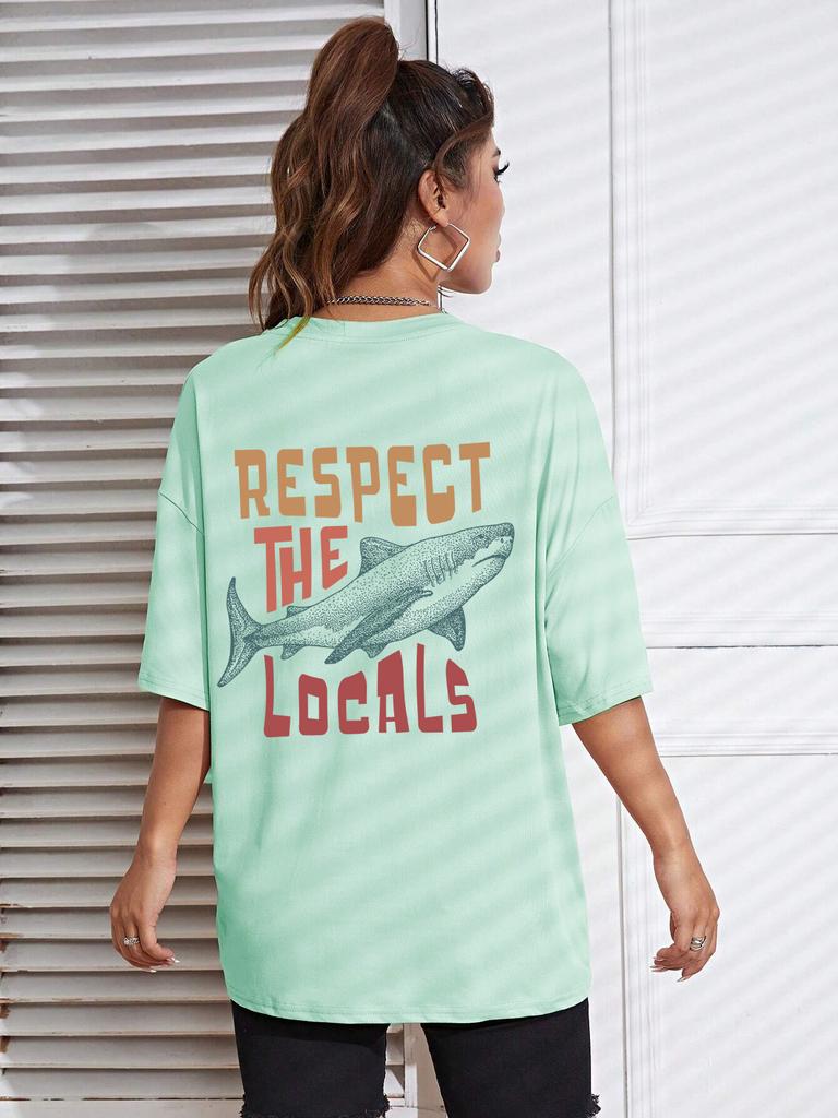 Respect The Locals Shark Tshirts Women Street Hip Hop Clothes Summer Breathable Short Sleeve Soft Comfortable T-Shirt Female