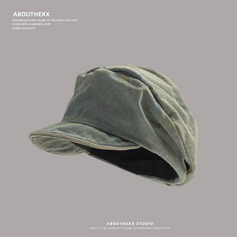 

Японский берет из выстиранного старого денима с плиссировкой для женщин, ретро, на все случаи жизни, подчеркивающий лицо, восьмиугольная шляпа маленького художника, кепка газетчика M（56-60cm）