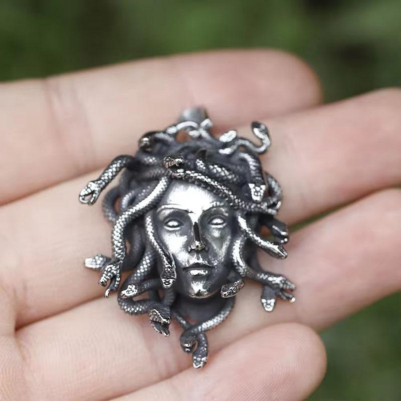 Vintage Snake Woman Medusa Statue Mythical Pendant Necklace