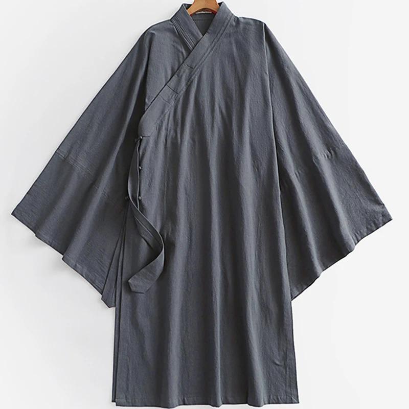 Oversize Men Linen Cardigan Japanese Style Long Bathrobe Yukata Haori Harajuku Samurai Costume Streetwear