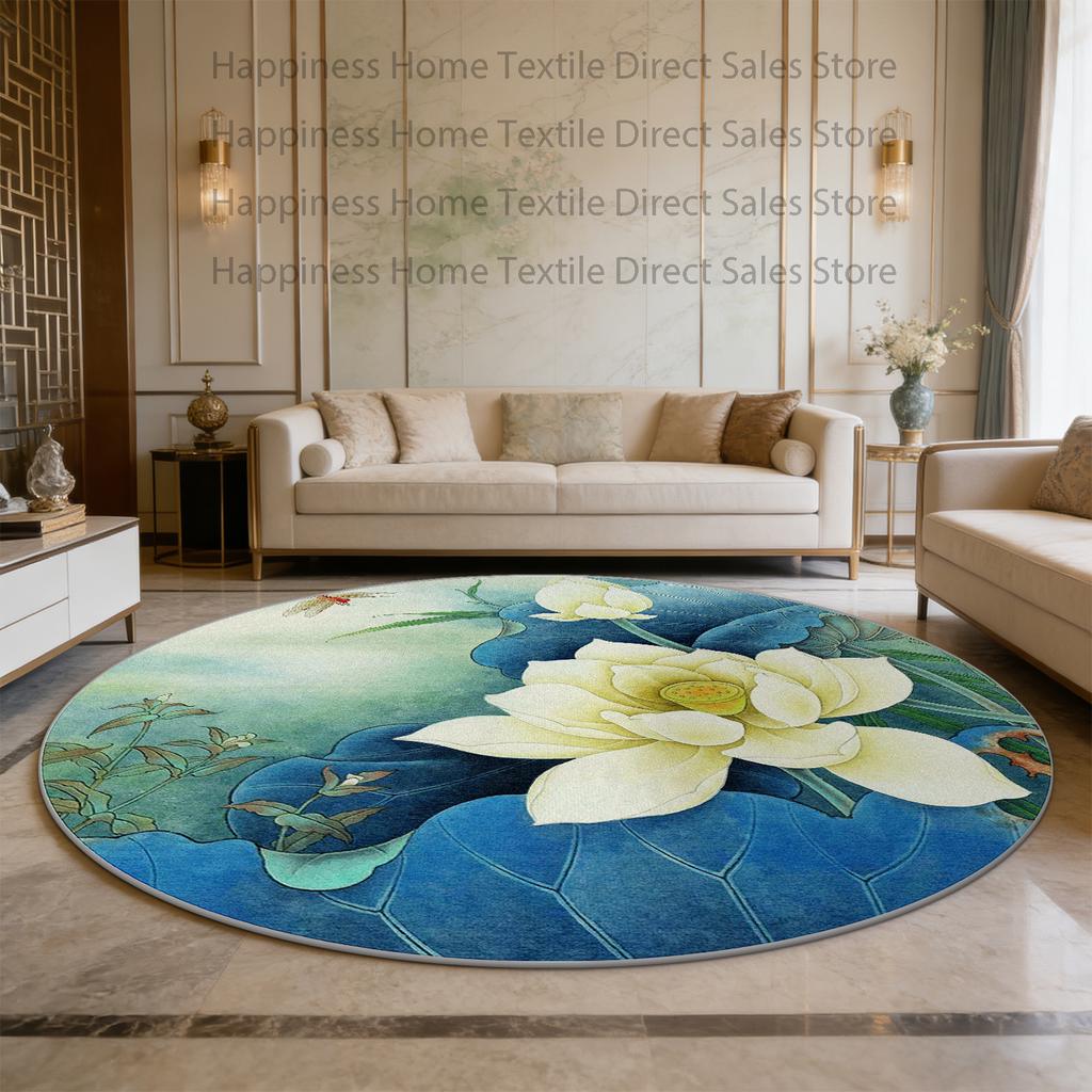 New Chinese Style Lotus Pattern Living Room Carpet Decoration Home Washable Non-slip Bedroom Floor Mats Large Area Study Rug