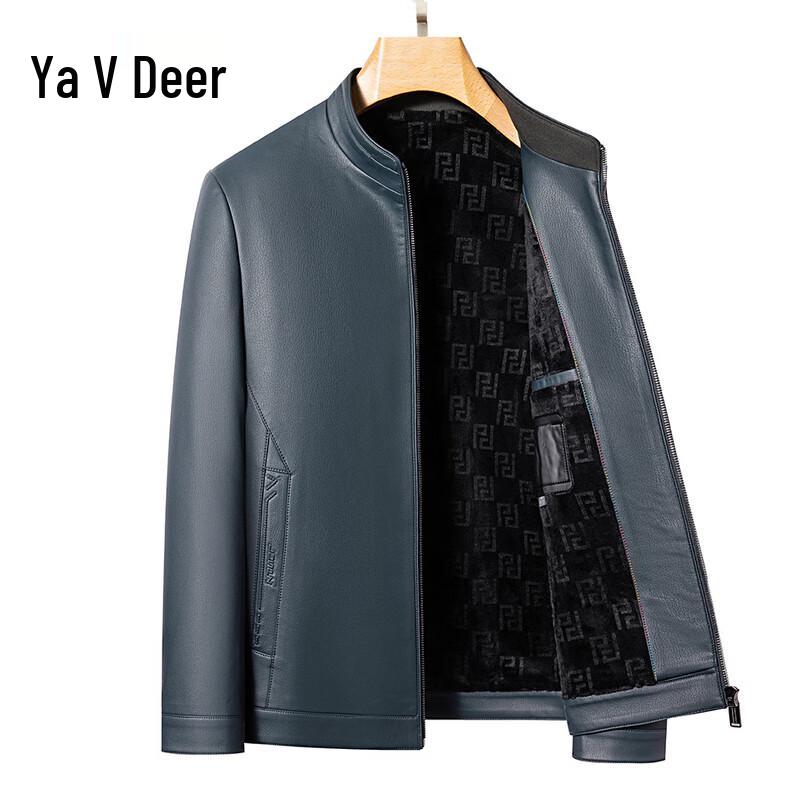 Yalu Men's Slim-Fit Stand-Collar Fleece-Lined Leather Jacket