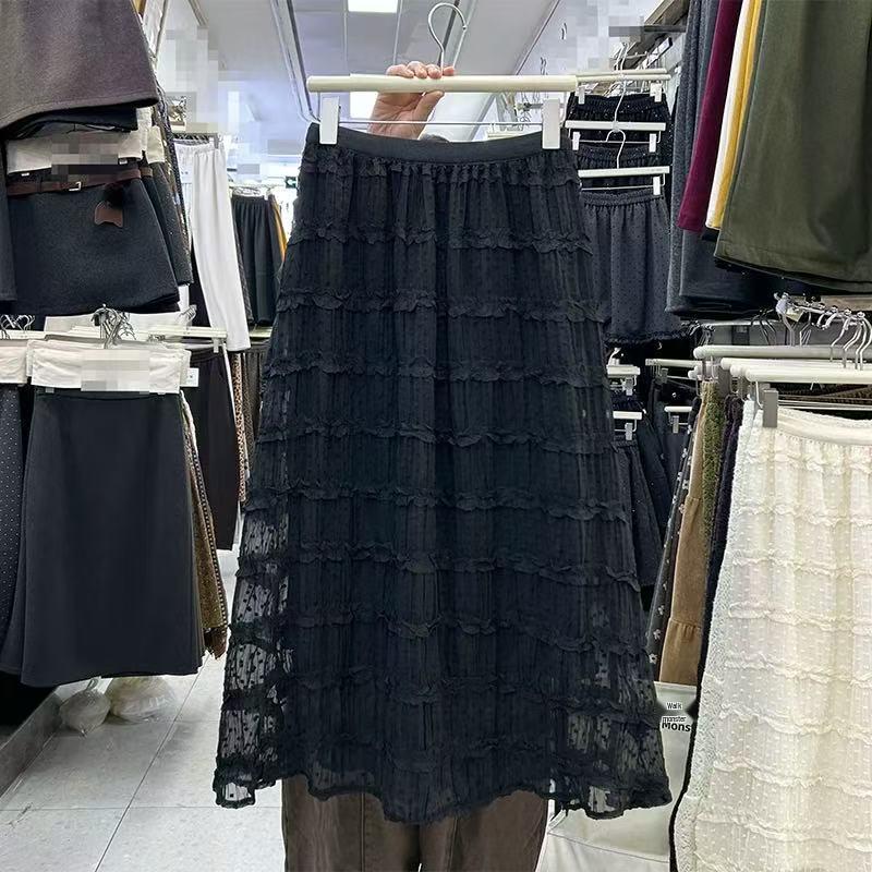 

2025 Korean Style High Waist Slim Lace Skirt - Versatile Winter Long Skirt for Women One Size чорний