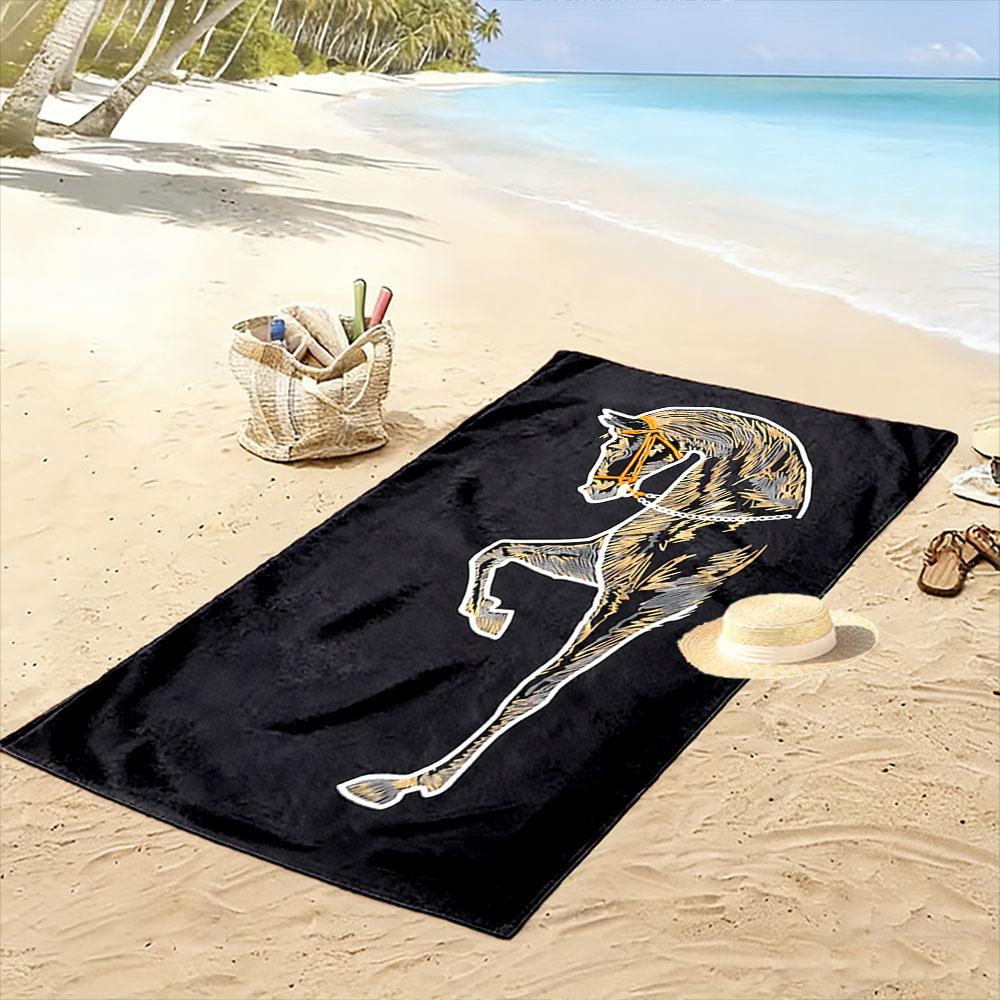 Graceful prancing horse silhouette Print beach towel, quick drying, suitable for travel, outdoor sports, jogging, the beach and swimming, gift