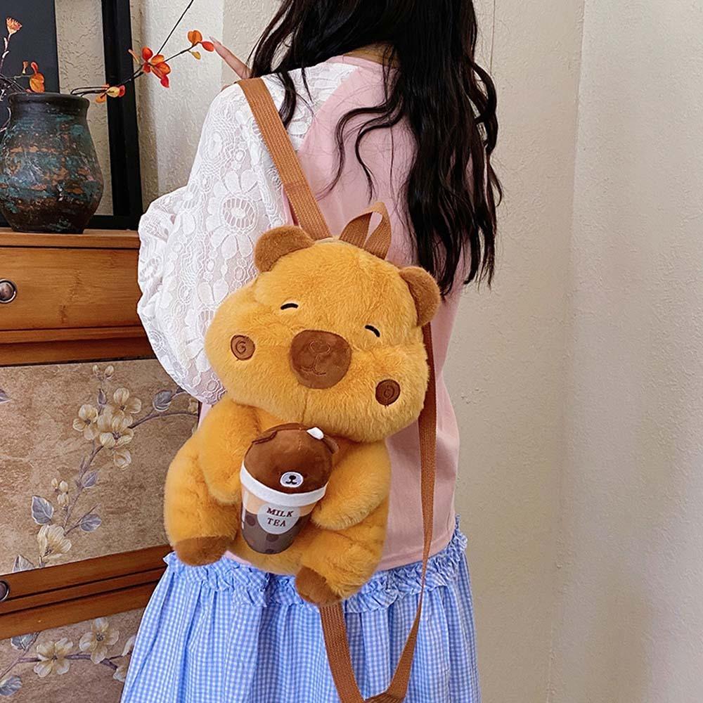 Soft Brown Doll Bag Cute Cartoon Daypack Creative Capybara Plush Backpack  Gifts