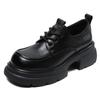 Johnature Thick Soled Genuine Leather Women's Shoes Versatile Lace Up British Style Height Increasing Pumps