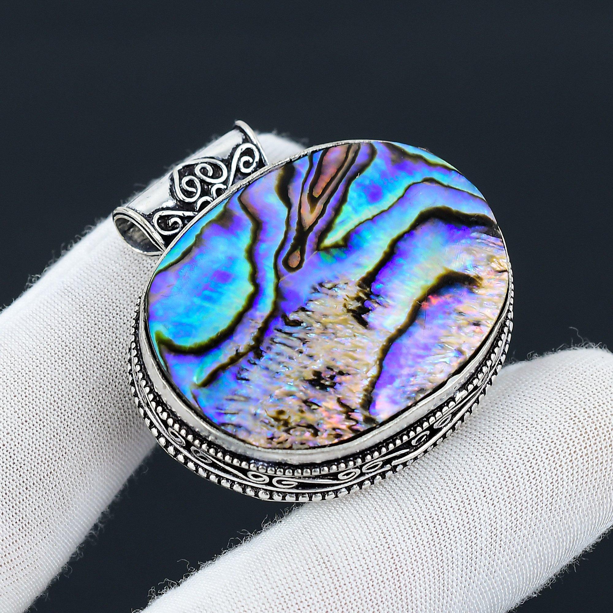 

Подвеска из стерлингового серебра 925 пробы ручной работы из ракушки морского ушка, ювелирные изделия ручной работы из драгоценных камней, подвеска из натуральной раковины морского ушка для подарков 2.16 синий