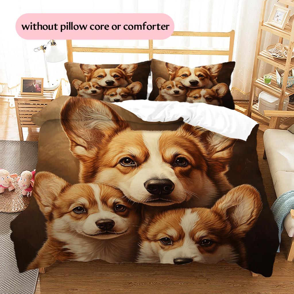 Sängkläder med mönster av tre Corgis Heminredning Födelsedagspresent (1 * påslakan + 2 * örngott, utan kärna)