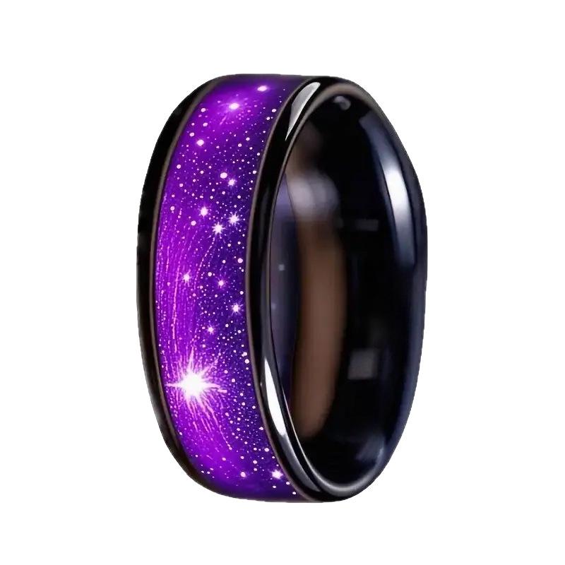 Black-Purple Men's Starry Sky Wedding Ring - High-Quality Electroplated Finish, Perfect Gift
