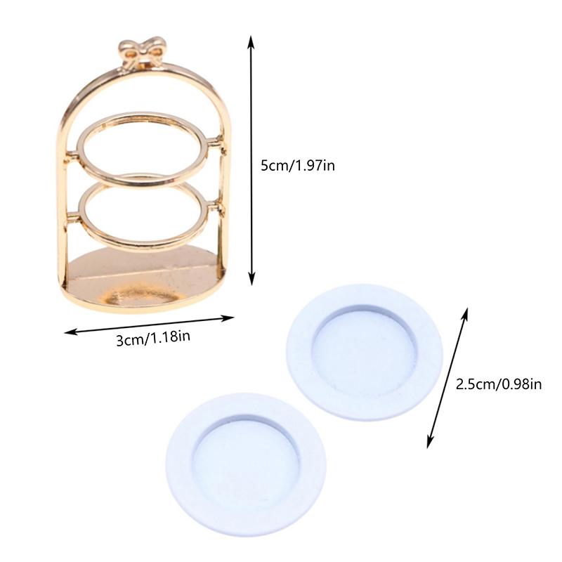 1:12 Dollhouse Miniature Metal Dessert Stand W/Plates Kitchen Home Model Decor Toy Doll House Accessories