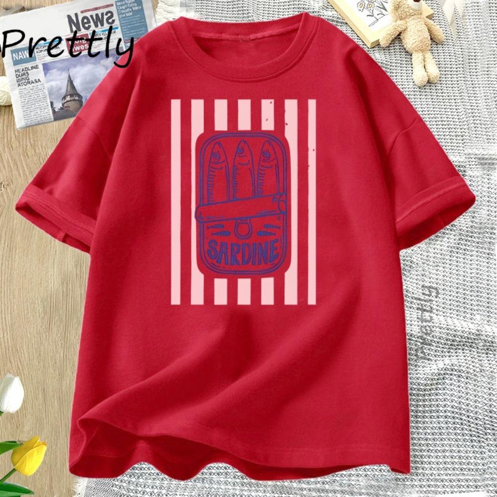 Canned Sardines Fish T-shirt Women's Summer Retro Seafood Graphic Tee Casual Short-sleeved Round Neck T-shirt Women's Clothes
