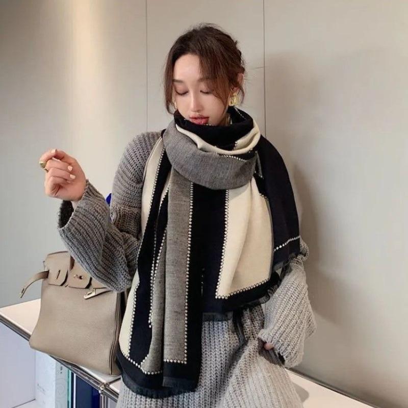 

Осенне-зимний шарф женский платок корейская версия универсальный утолщенный двусторонний увеличенный шарф помещение с кондиционером сон теплое двустороннее пончо 65*200cm