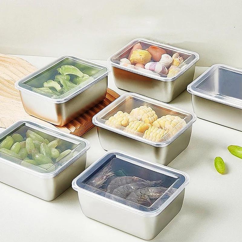 304 Stainless Steel Fresh Keeping Box Airtight Food Storage Container With Lid Lunch Bento Food Box Outdoor Picnic Camping Tools