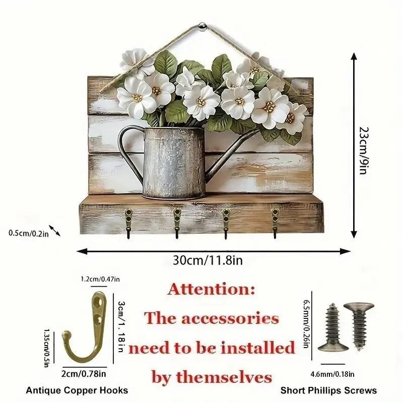 2D Plan, 1 2D Plan, A Cute Villa Wooden Multifunctional Home Keychain with Four Metal Hooks - Wall Decoration, Porch Decoration, Room Decoration