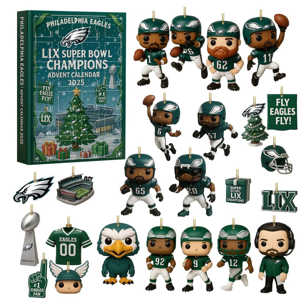 Calendar de Crăciun Philadelphia Eagles Cutie Oarbă Cu Ornamente Acrilice Pentru Cadouri de Petrecere de Sărbători