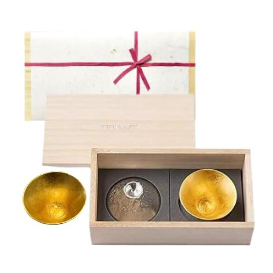 Red Cotton Ribbon Wrapped In Washi Fujiyama Gold Leaf Set In Paulownia Wood Nousaku Nousaku Sake Mount Fuji Gold 2 [Nousaku Paper] 2-Piece Box, 100%