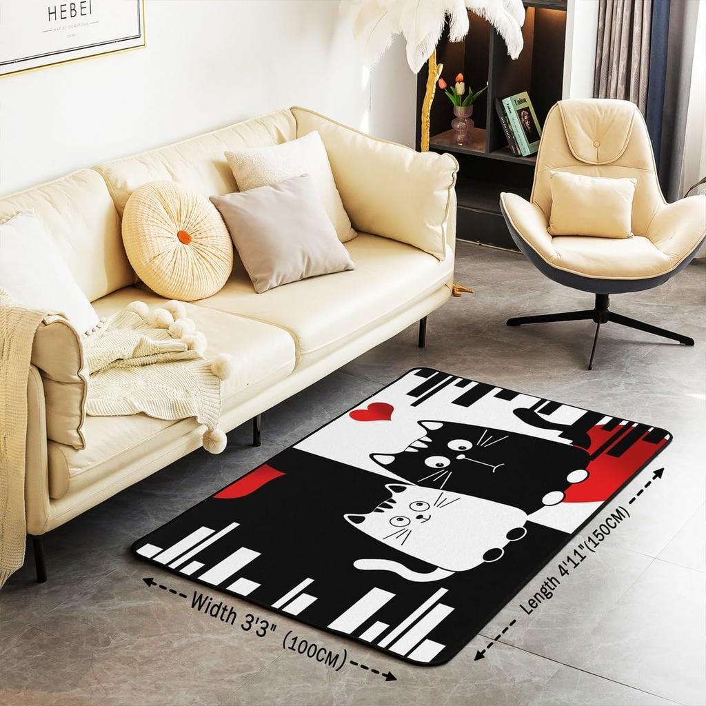 Couple Cat Area Rug,Cartoon Kitty Pet Animals Non Slip Carpet for Kids Girls Adults,Valentine's Day Gift Decor Rug Living Room