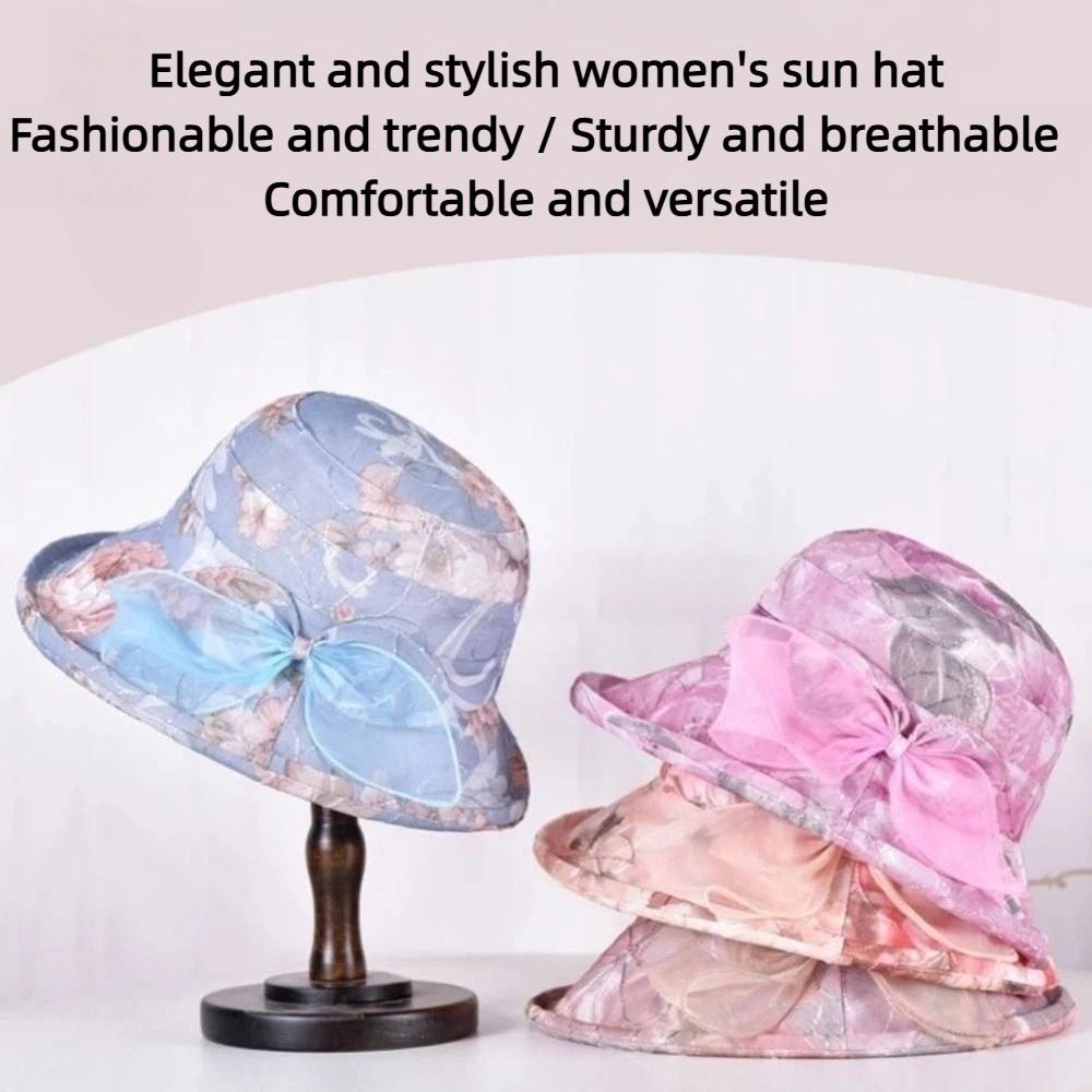 Fashion Bow Design Women's Sun Hat UV Protection Breathable Bucket Hat Lightweight Wide Brim Fisherman's Hat Summer Outdoor
