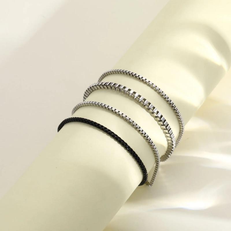 4Pcs/Set Stainless Steel Adjustable Box Chain Bracelets for Men Simple Vintage Silver Color Cuban Bangle Sets Party Jewelry Gift