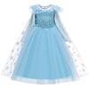 Frozen-Inspired Long-Sleeve Princess Dress with Mesh Cape - Formal Performance Costume for Girls