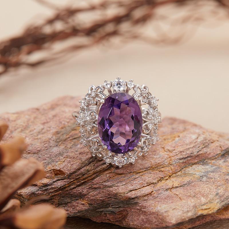 Natural Topaz Amethyst Citrine Ring Women'S S925 Silver Xiaohongshu Colored Jewelry