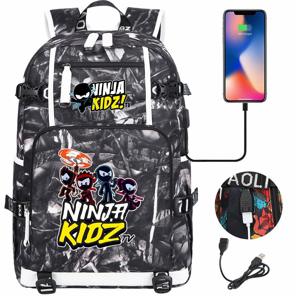 Print Kids Backpack with USB Charging Port, Teenagers School Bookbag, Lightweight Travel Daypack with Headphone Jack Anti-Theft Design