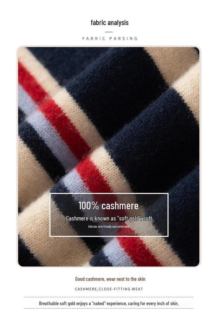 Women's Colorful Striped Cashmere Sweater – Round Neck, Loose Fit, Long Sleeve Knit Base Layer for Autumn/Winter
