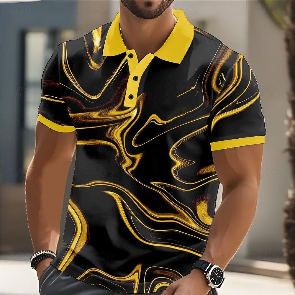 Men's Abstract Geometric Polo Short Sleeve Shirts Lapel Business Casual Athleisure Daily Wear 3D Print Buttons Spring