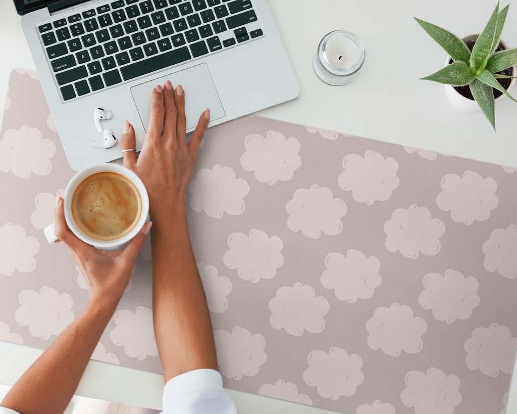Anti-slip Desk Mat with a Cloud Pattern On a Beige Background 100x50 Cm