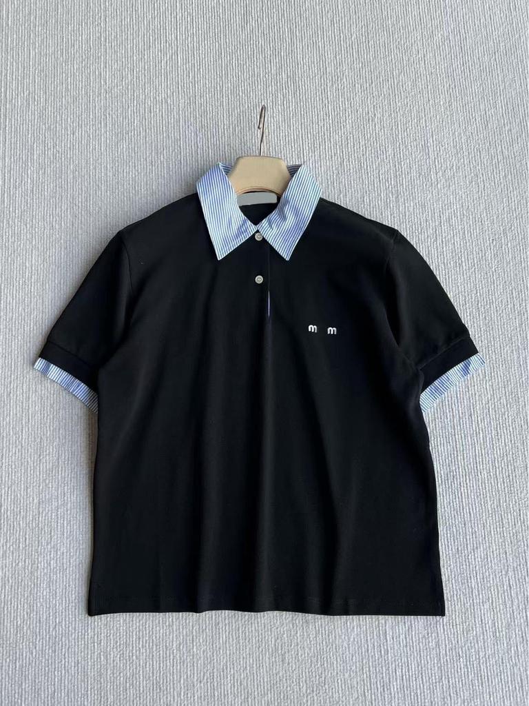 Nanyou Damen College-Stil Farbblock-Polo mit Kragen, kurzärmliges Oberteil - Neu Frühling M Marke Vielseitiges Design