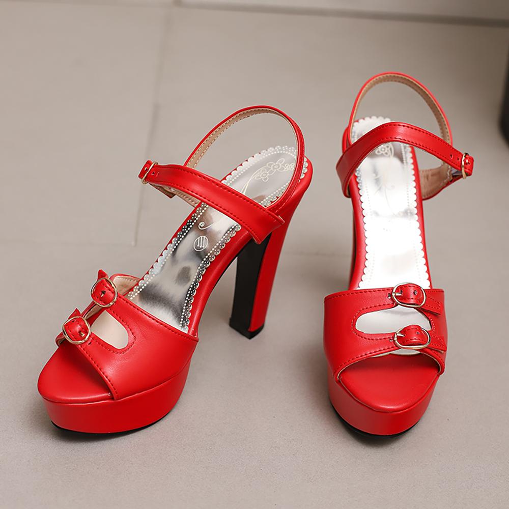 Red Women Platform Slingback Sandals Peep Toe High Spike Heel Large Plus Size 50 Nightclub