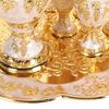 Turkish Coffee Pot Cup Set Vintage Exquisite Elegant Metal Tea Pot Set with 6 Cups for Tea Table Decor Wedding Present Gold White