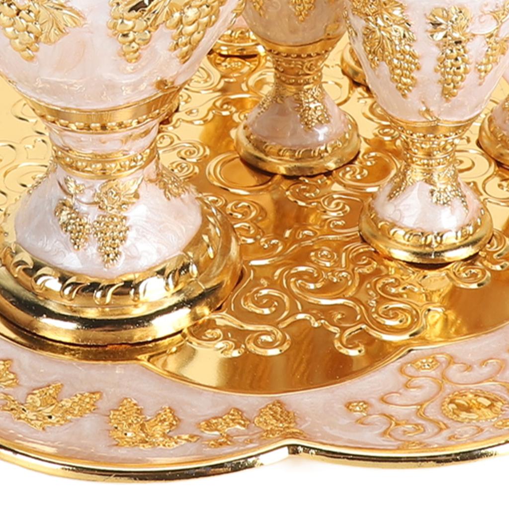 Turkish Coffee Pot Cup Set Vintage Exquisite Elegant Metal Tea Pot Set with 6 Cups for Tea Table Decor Wedding Present Gold White