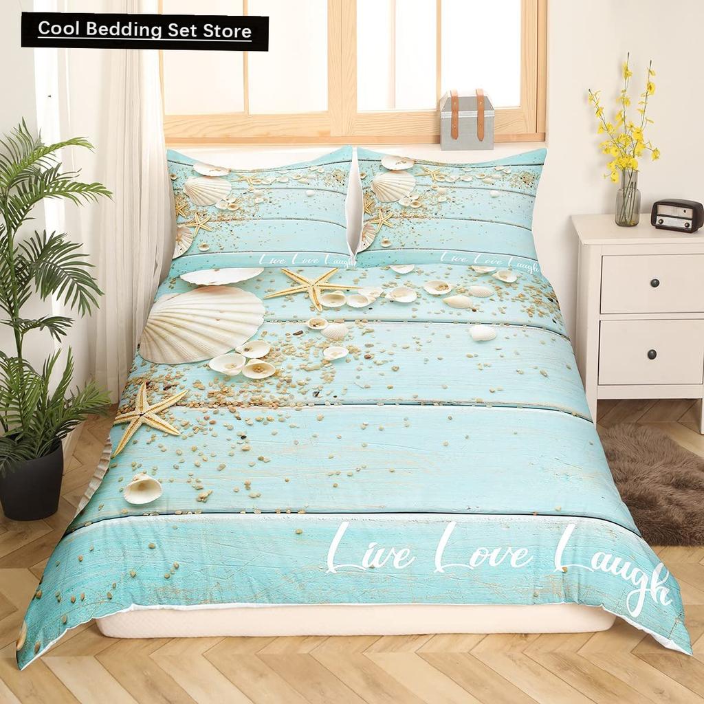 Beach Starfish Seashell King Queen Duvet Cover White Ocean Creatures Bedding Set Hawaii Quilt Cover Polyester Comforter Cover
