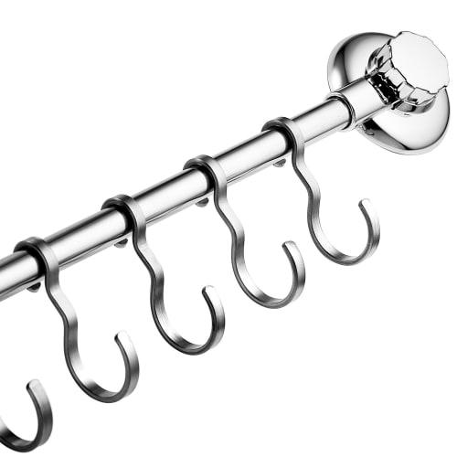 MaxHold Kitchen Tool Hooks, Towel Rack, Stainless Steel, Super Strong Suction Cups, 7 Movable Hooks, Bathroom & Kitchen Storagec