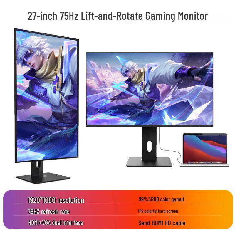 24" Rotating Vertical Monitor, 27" 4K 144Hz IPS Design Secondary Display