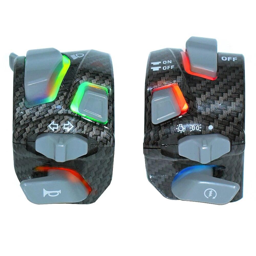 

7/8 22 мм универсальный переключатель на руле мотоцикла, предупредительный световой сигнал, сигнал поворота, кнопка запуска, кнопка убийства со светодиодной подсветкой colorful Light