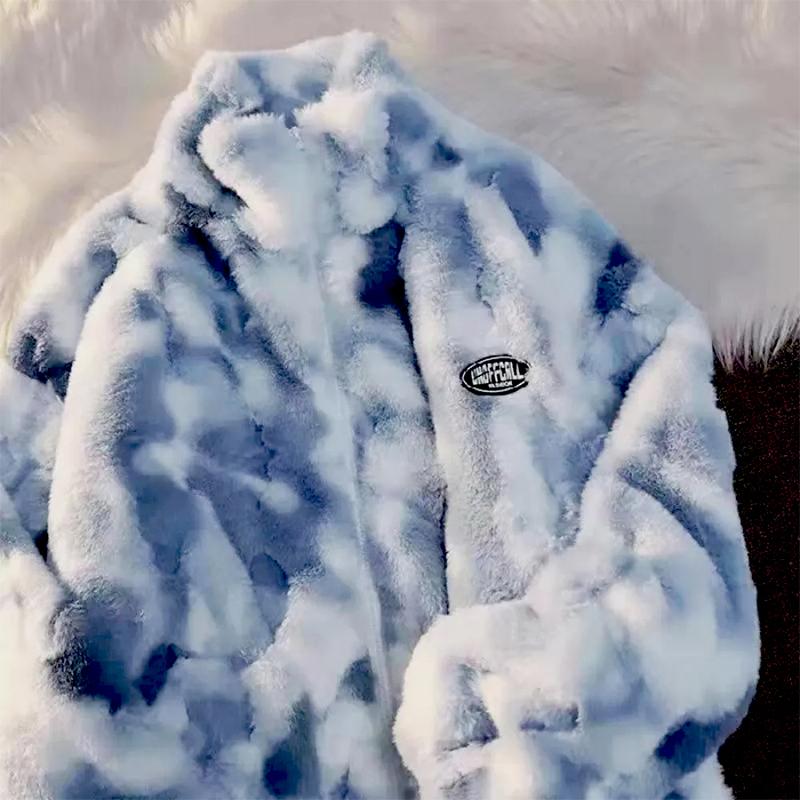 

Пальто из овечьей шерсти тай-дай женское большого размера зимнее толстое пальто из овечьей шерсти XXL синий