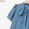 ZANZEA Women Short Sleeve Blouse and Pants Casual Two Piece Suit Sets