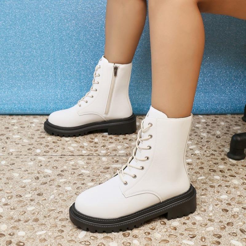 New Styles of Chunk-heeled Boots, Thick-soled Ankle Boots, Lace-up Motorcycle Boots, Slim Boots and Women's Shoes