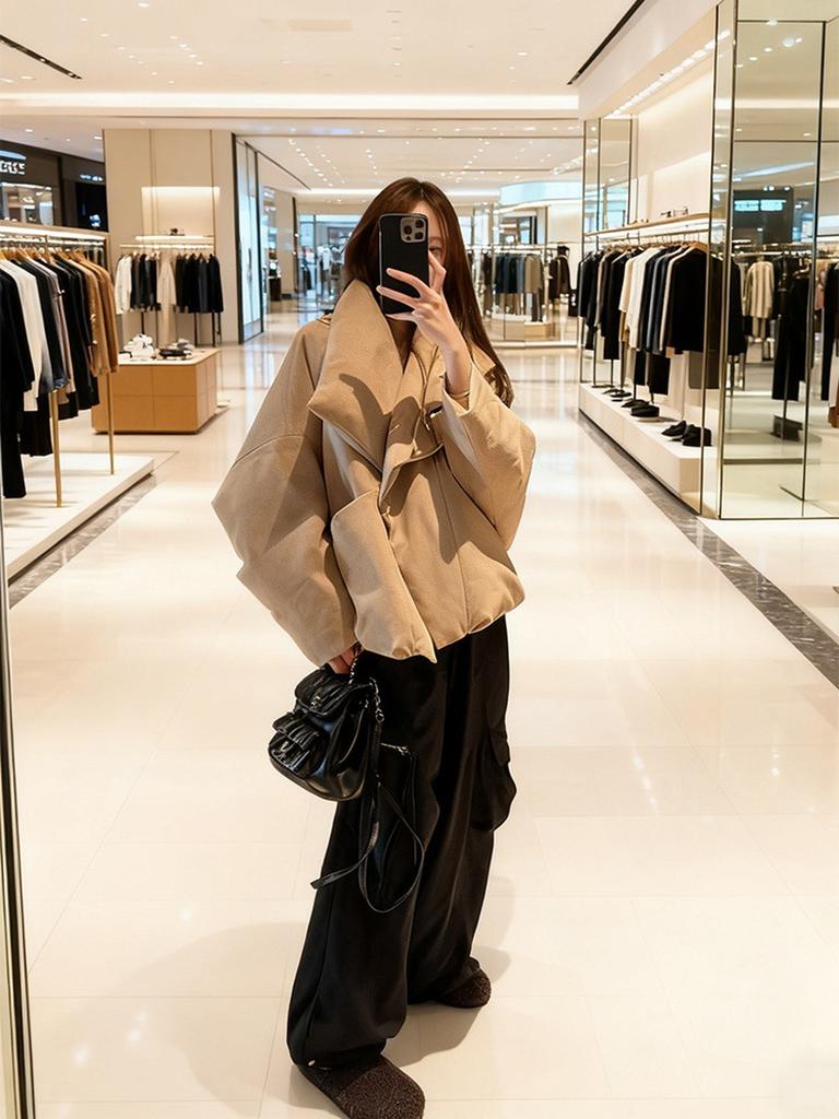 Cute Korean Style Oversized Flap Collar Cotton Jacket for Women Winter New Arrivals Casual Short Coat