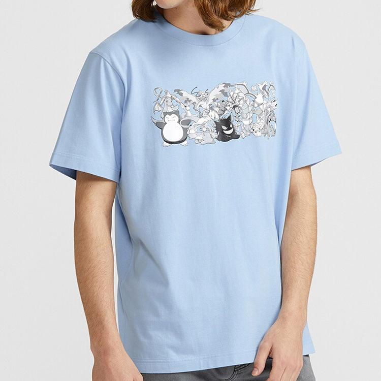 UNIQLO Pokémon Print Straight Cut T-Shirt Unisex tops Light-Blue 428126-61