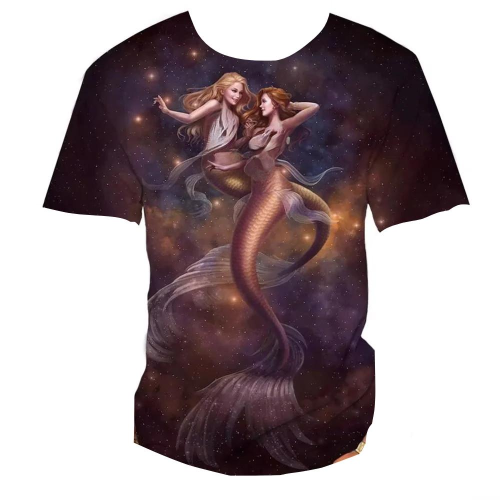 Colorful Vertigo Mermaid 3D Print Kids Short Sleeve Tee O Neck Daily Play Outdoor Relaxed Basic Top